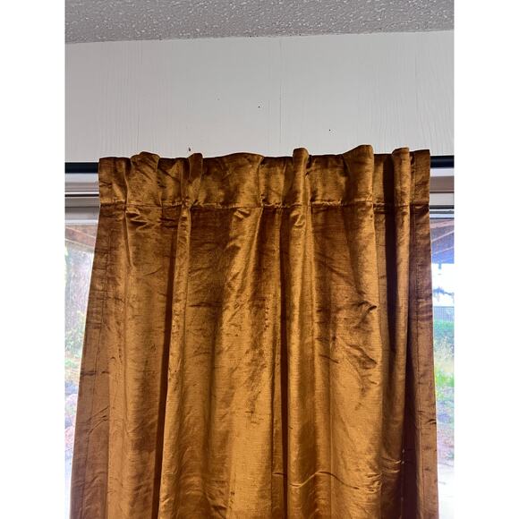 West Elm Luster Velvet Curtains Golden Oak Set of 2 48x96 - Picture 4 of 8